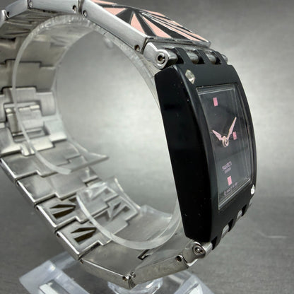 Swatch Going Out Watch Women 24mm Black Dial Black Tone Rectangle SUBB118 NewBat3