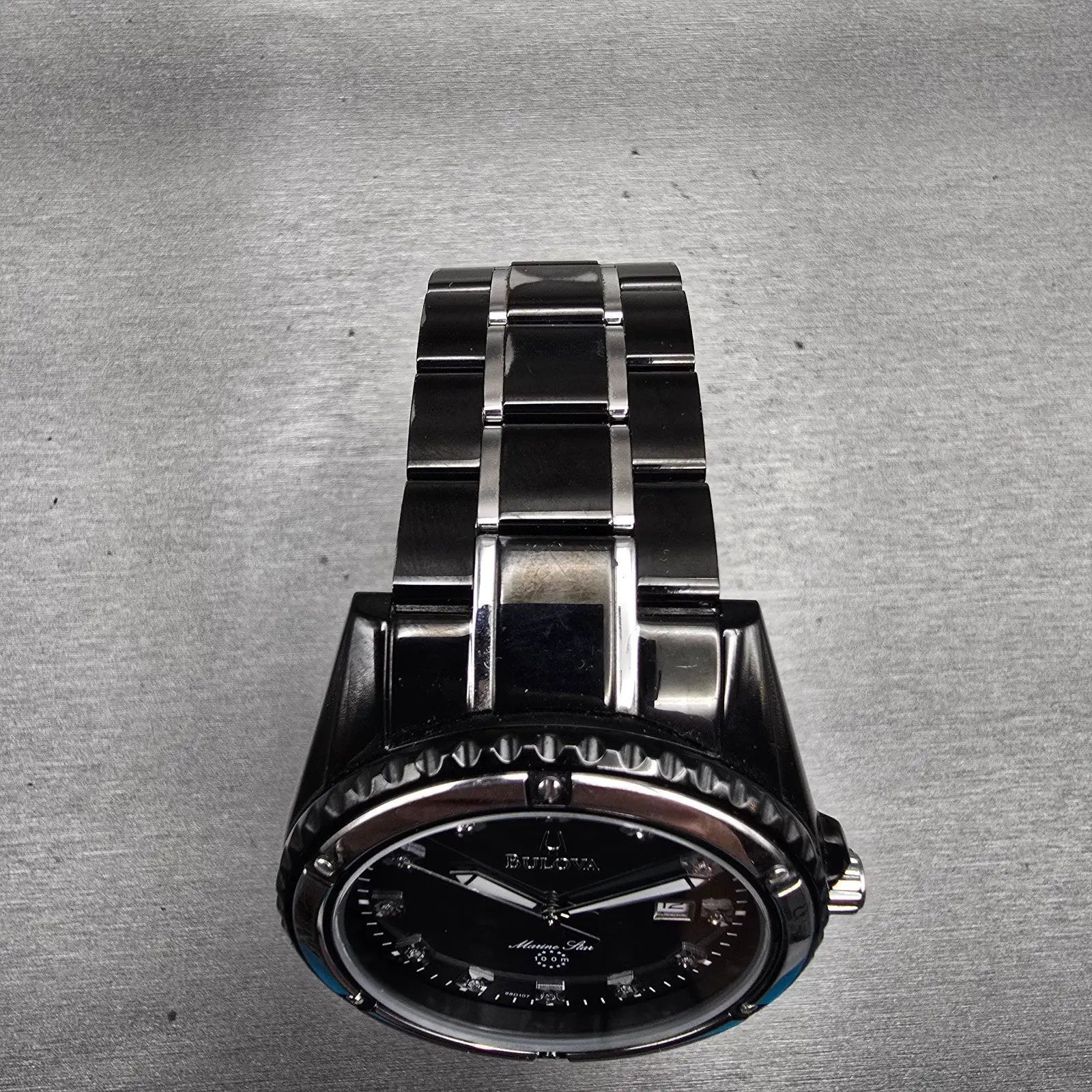 Bulova Marine Star Watch Men 42mm MOP Dial Black Tone Date 98D107 New Battery4