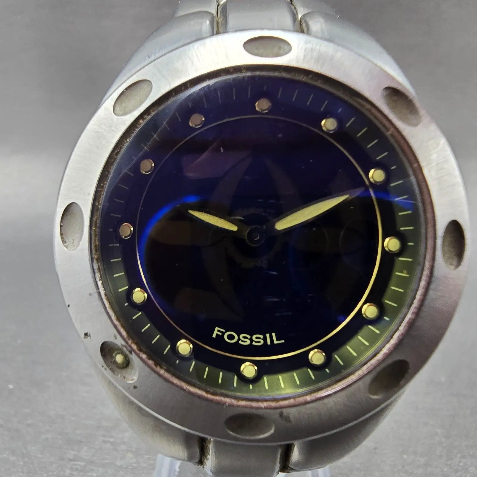 Fossil Big Tic Watch Men 40mm Blue Dial Silver Tone READ!!!! AM-3432 New Battery1