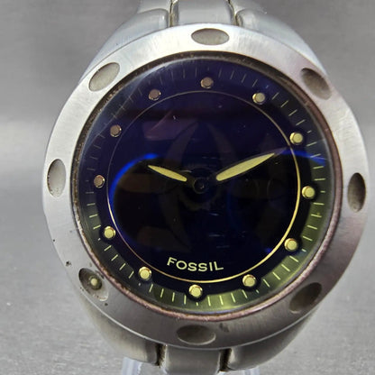 Fossil Big Tic Watch Men 40mm Blue Dial Silver Tone READ!!!! AM-3432 New Battery1