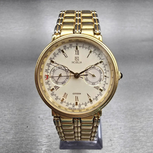 Citizen Noblia Watch Men 34mm Cream Dial Gold Triple Calendar 6355-G30160 NewBat0