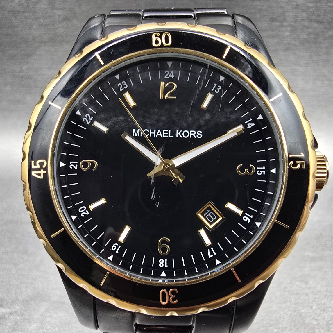 Michael Kors Madison Watch Men 42mm Black Dial Black Date MK-5173 New Battery1