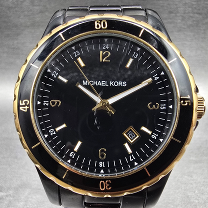 Michael Kors Madison Watch Men 42mm Black Dial Black Date MK-5173 New Battery1