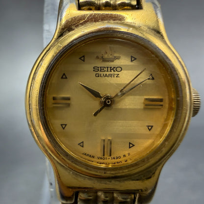 Seiko Watch Women 19mm Champagne Dial Gold Tone Round VTG V401-0510 New Battery1
