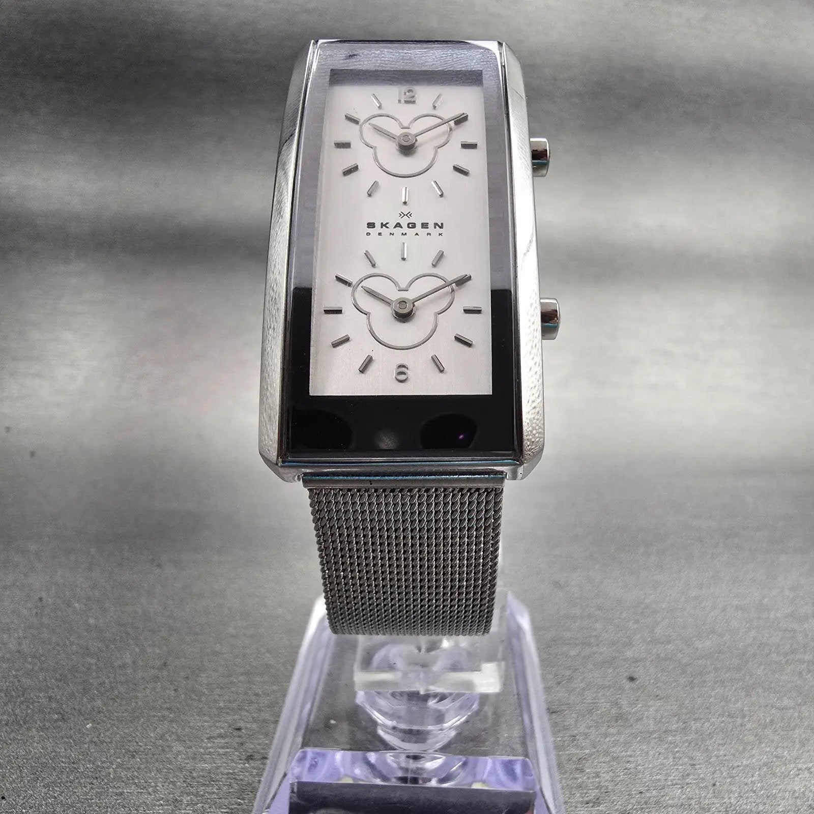 Skagen Disney Tank Watch Women 22mm Dual Time Silver Tone D295USS New Battery5