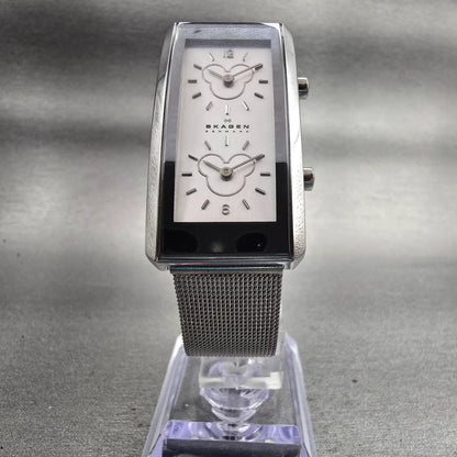 Skagen Disney Tank Watch Women 22mm Dual Time Silver Tone D295USS New Battery5