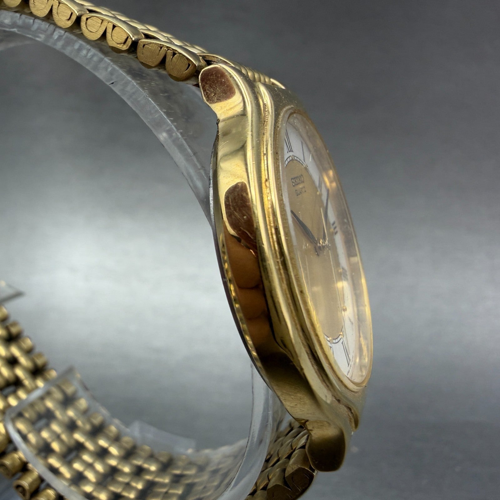 Seiko Watch Men 34mm Champagne Dial Gold Tone Round 8223-5169 New Battery READ!!3