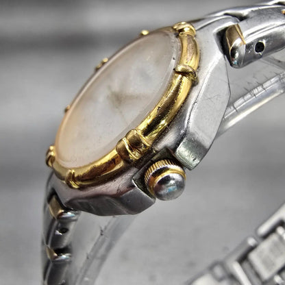Seiko Watch Women 25mm White Dial Two Tone Date Round V782-6E70 New Battery VTG2