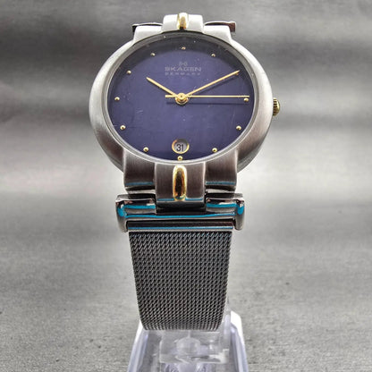 Skagen Watch Men 33mm Blue Dial Two Tone Date Round P38LGSN New Battery5