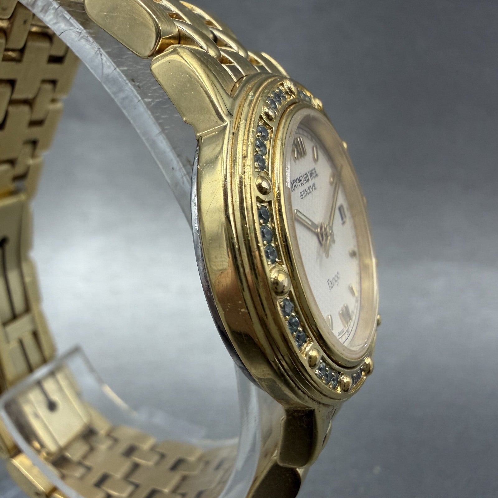 Raymond Weil Tango Watch Women 28mm Cream Dial Gold Plated Date New Battery 53603
