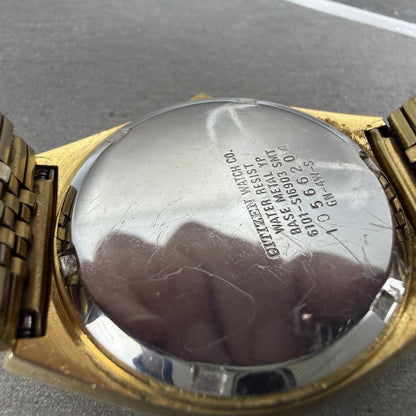 Citizen CQ Watch Men 35mm Champagne Dial Gold Tone Daydate 6101-S16903 NewBat BC9