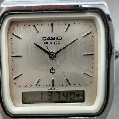 Casio AQ-330 Watch Men 31mm White Dial Silver Tone Alarm Chrono New Battery1