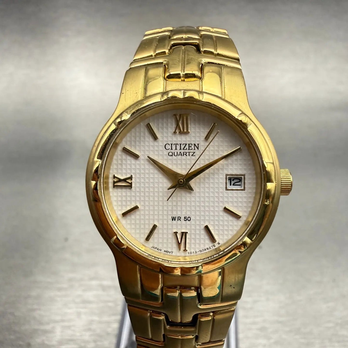 Citizen Watch Women 25mm White Dial Gold Tone Date Round 1012-S029279 New Batt0