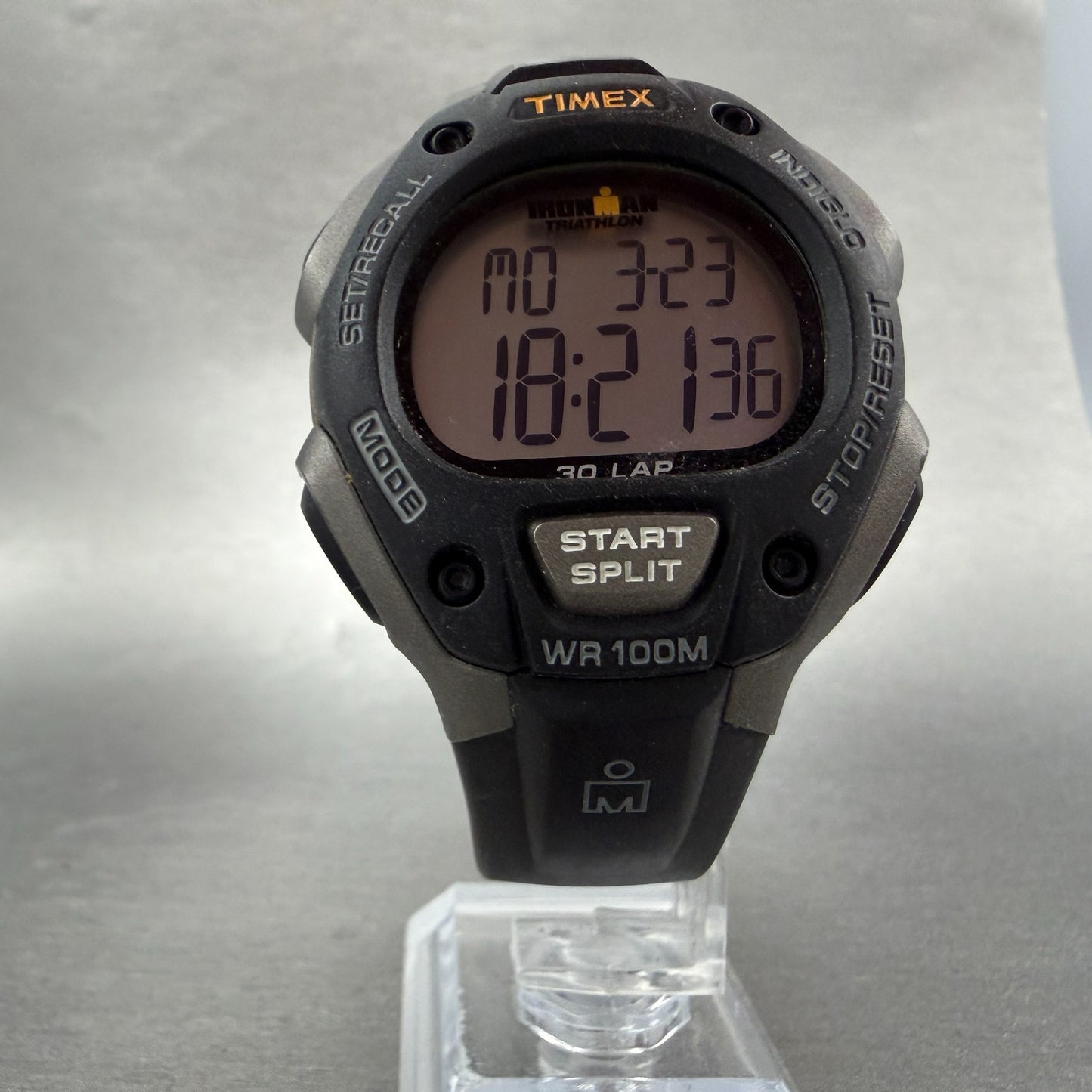 Timex Ironman Triathlon Watch Men 38mm Digital Gray  Alarm Chrono New BatteryLP5