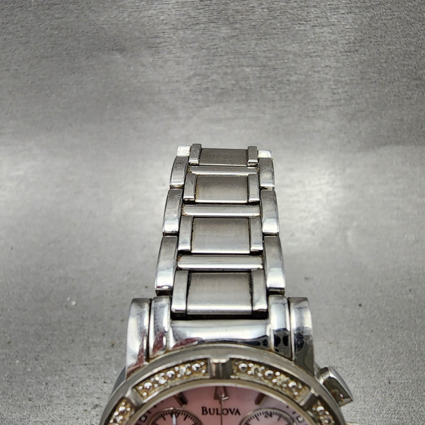 Bulova Chronograph Watch Women 30mm MOP Dial Silver Tone Date 96R47 New Battery4