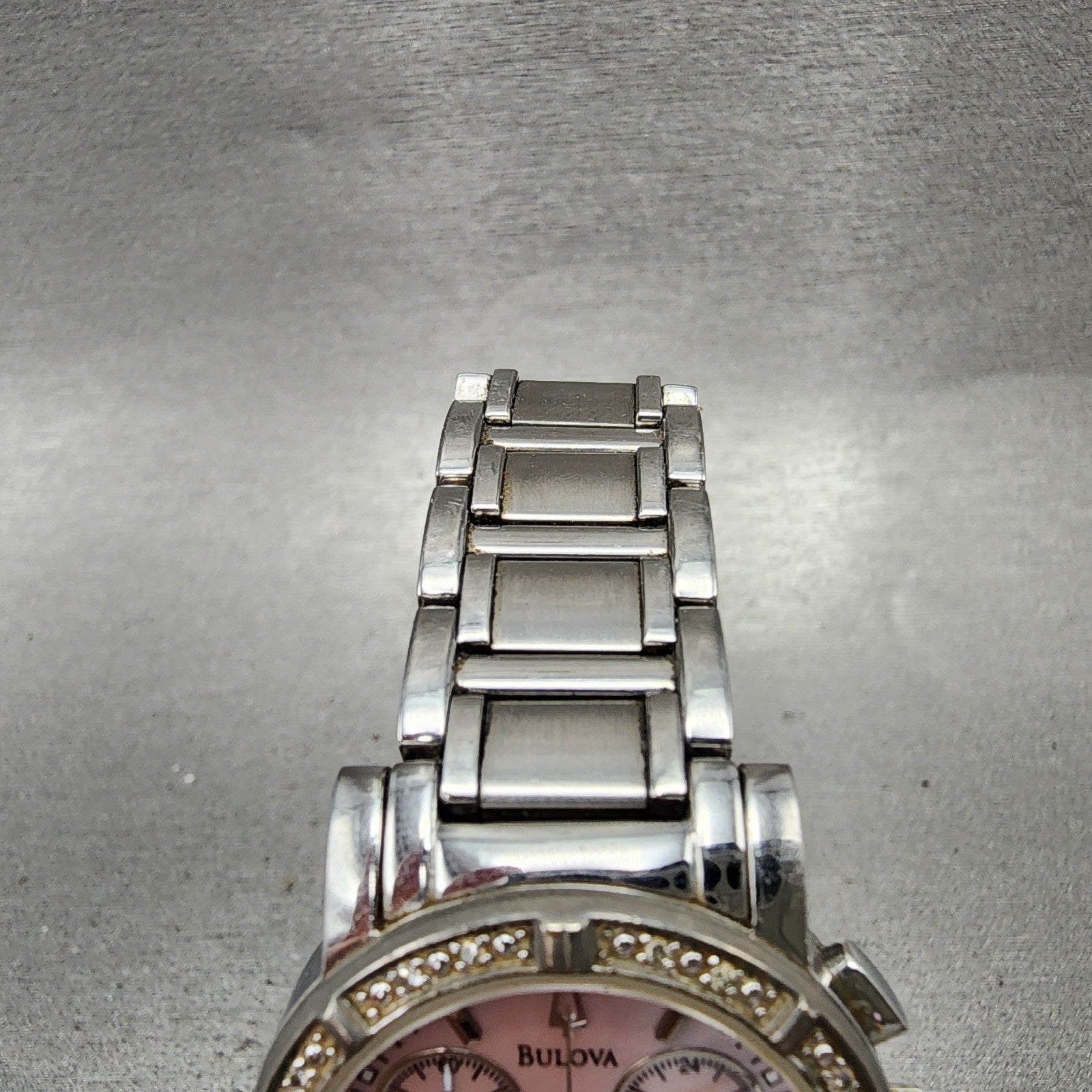 Bulova Chronograph Watch Women 30mm MOP Dial Silver Tone Date 96R47 New Battery4