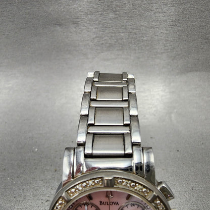 Bulova Chronograph Watch Women 30mm MOP Dial Silver Tone Date 96R47 New Battery4