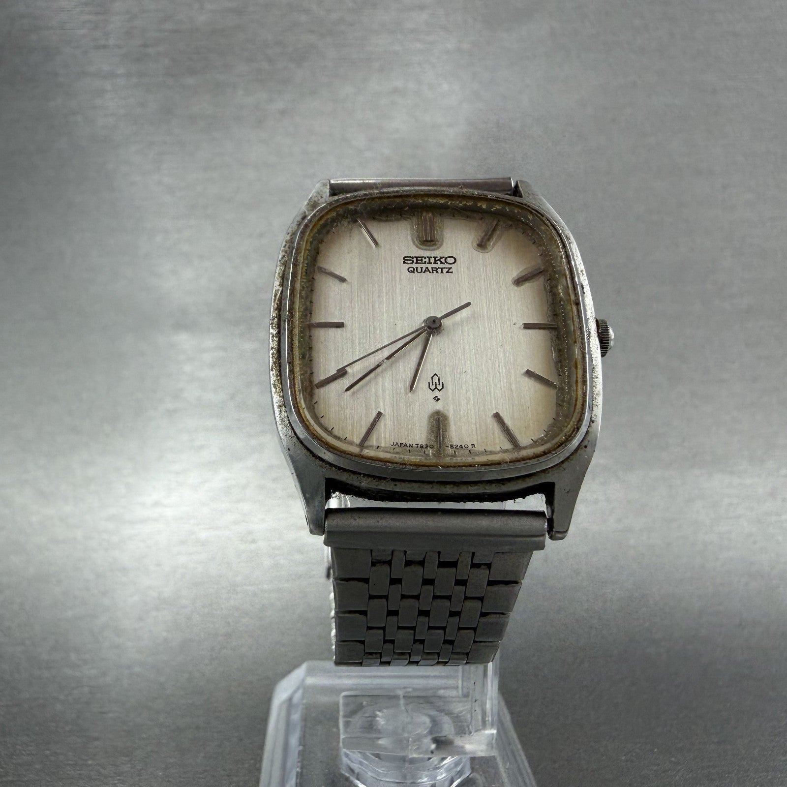 Seiko Watch Men 30mm Silver Dial Silver Tone Rectangle 78305210 PARTS6