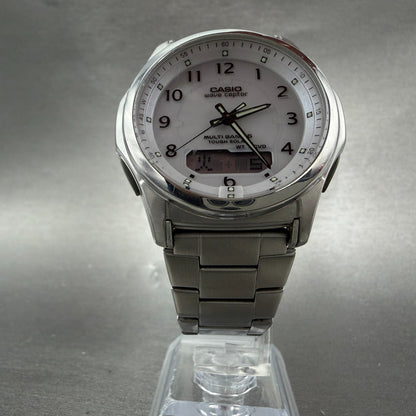 Casio Wave Ceptor Watch Men 42mm White Dial Steel Solar Analog Digital PARTS6