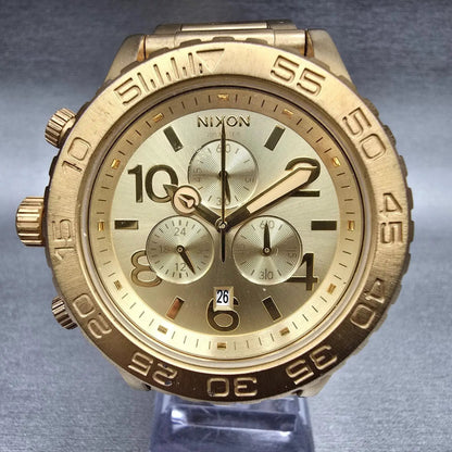 Nixon The 42-20 Chrono Watch Men 42mm Gold Dial Gold Tone Date Round New Battery1