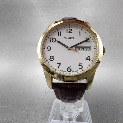 Timex Easy Reader Watch Men 36mm White Dial Gold Tone Round Daydate New Battery5