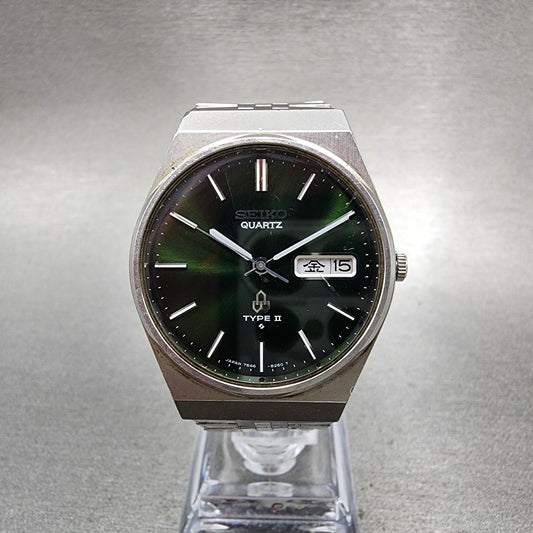 Seiko Type II Watch Men 36mm Green Dial Silver Tone Daydate 7546-8230 New Batt