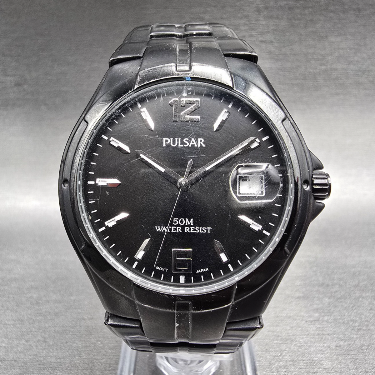 Seiko Pulsar Watch Men 38mm Black Dial Black Tone Date VX42-X266 New Battery0