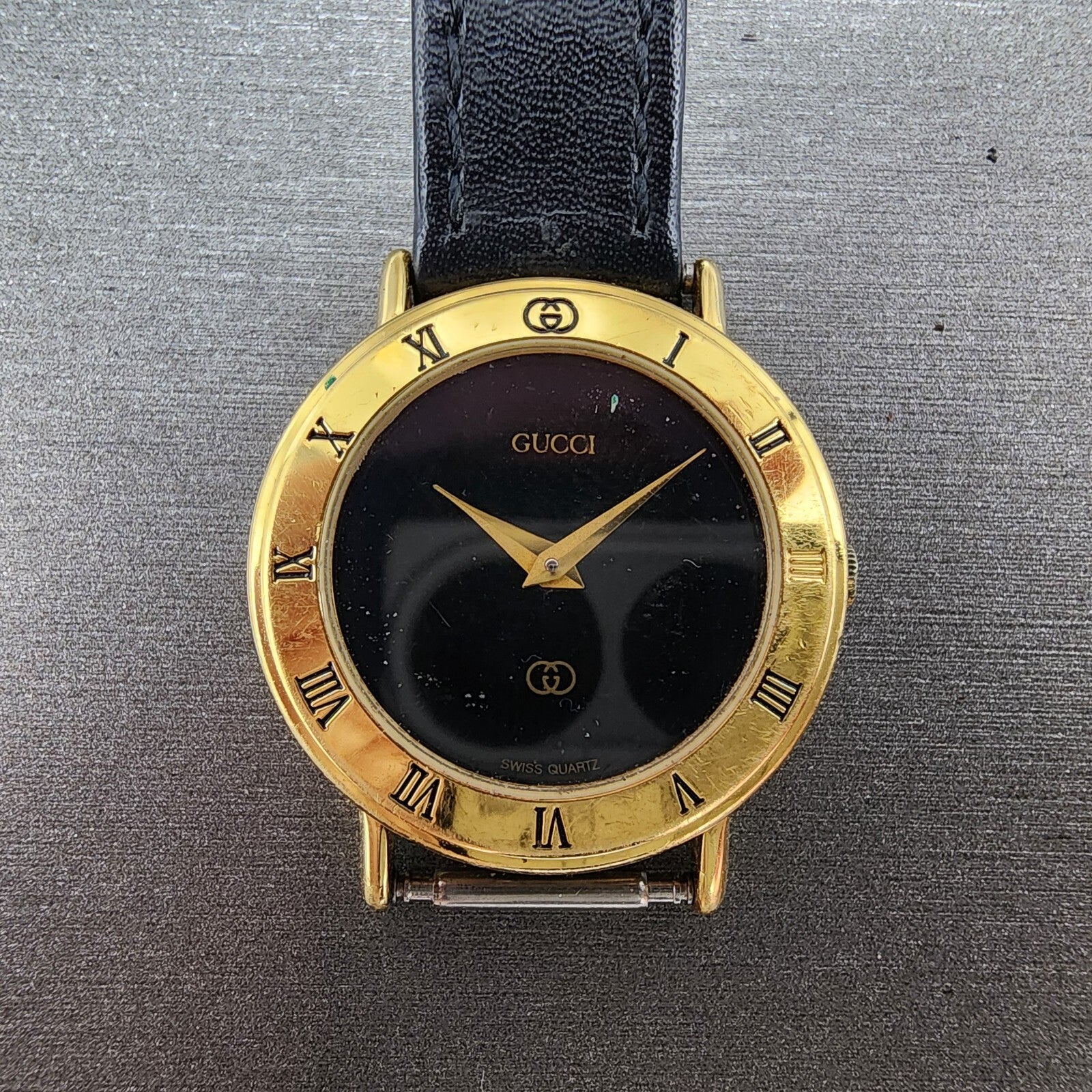 Gucci 3000L Watch Women 26mm Black Dial Gold Plated Round New Battery Vintage0