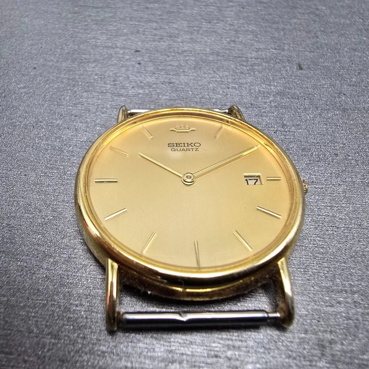 Seiko Watch Men 32mm Gold Dial Gold Tone Date Round 5Y39-7010 VTG PARTS3