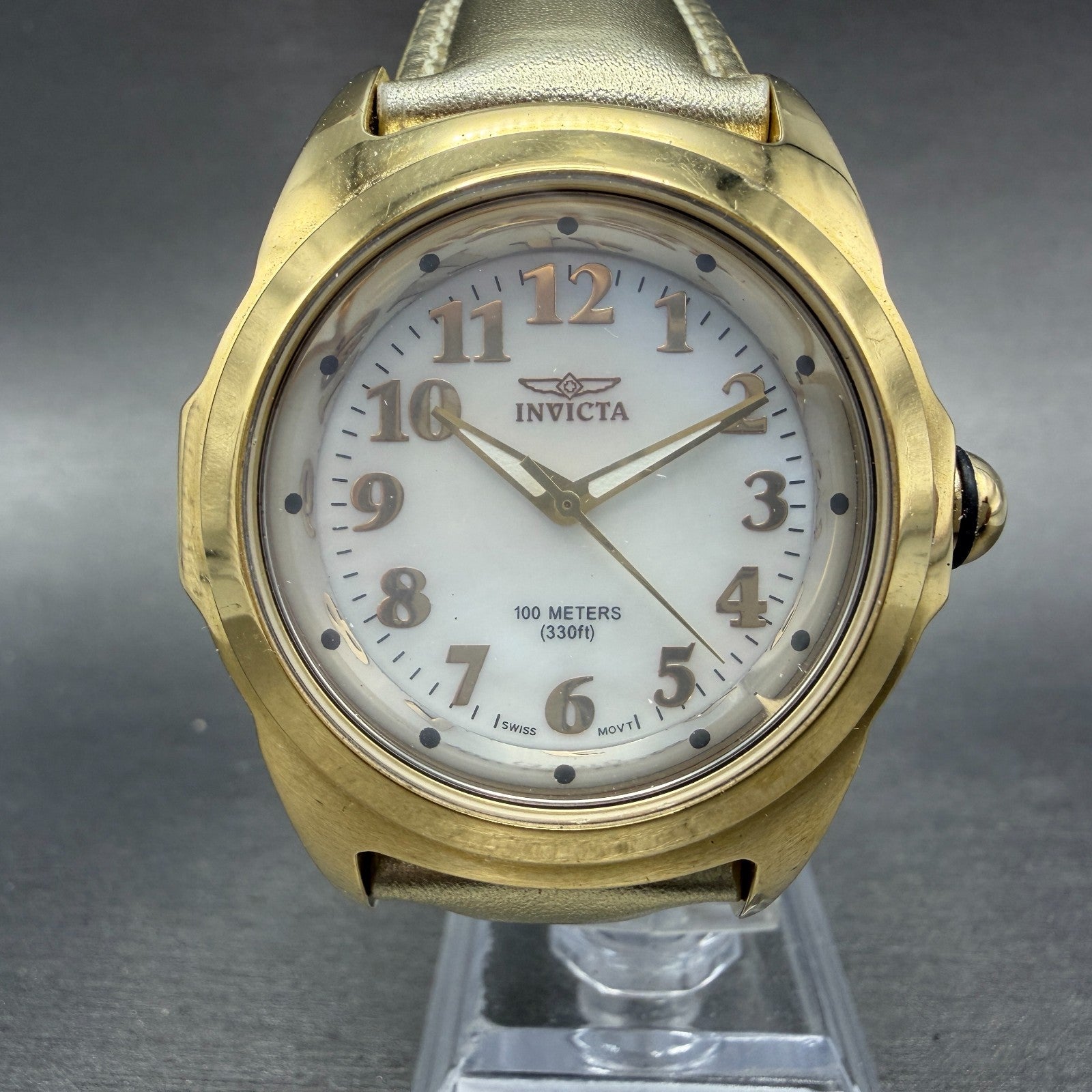 Invitca Baby Lupah Diver Watch Women 38mm MOP Dial Gold Tone Round 5068 New Batt0
