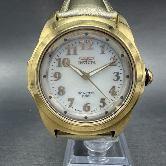 Invitca Baby Lupah Diver Watch Women 38mm MOP Dial Gold Tone Round 5068 New Batt0