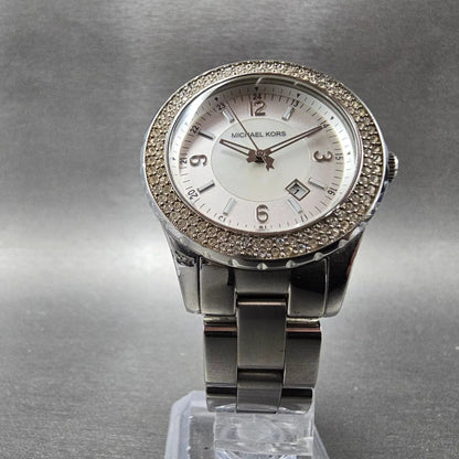 Michael Kors Madison Watch Women 33mm MOP Dial Silver Tone Date MK-5401 NewBat Q5