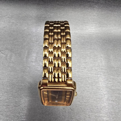 Seiko Tank Watch Men 26mm Gold Dial Gold Tone Date Rectangle V722-5A70 New Batt4