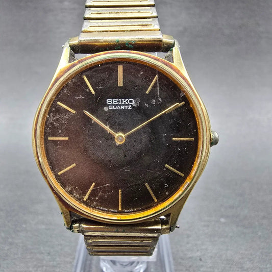 Seiko Watch Men 33mm Brown Dial Gold Tone Round 7800-8009 PARTS Vintage JBJ0
