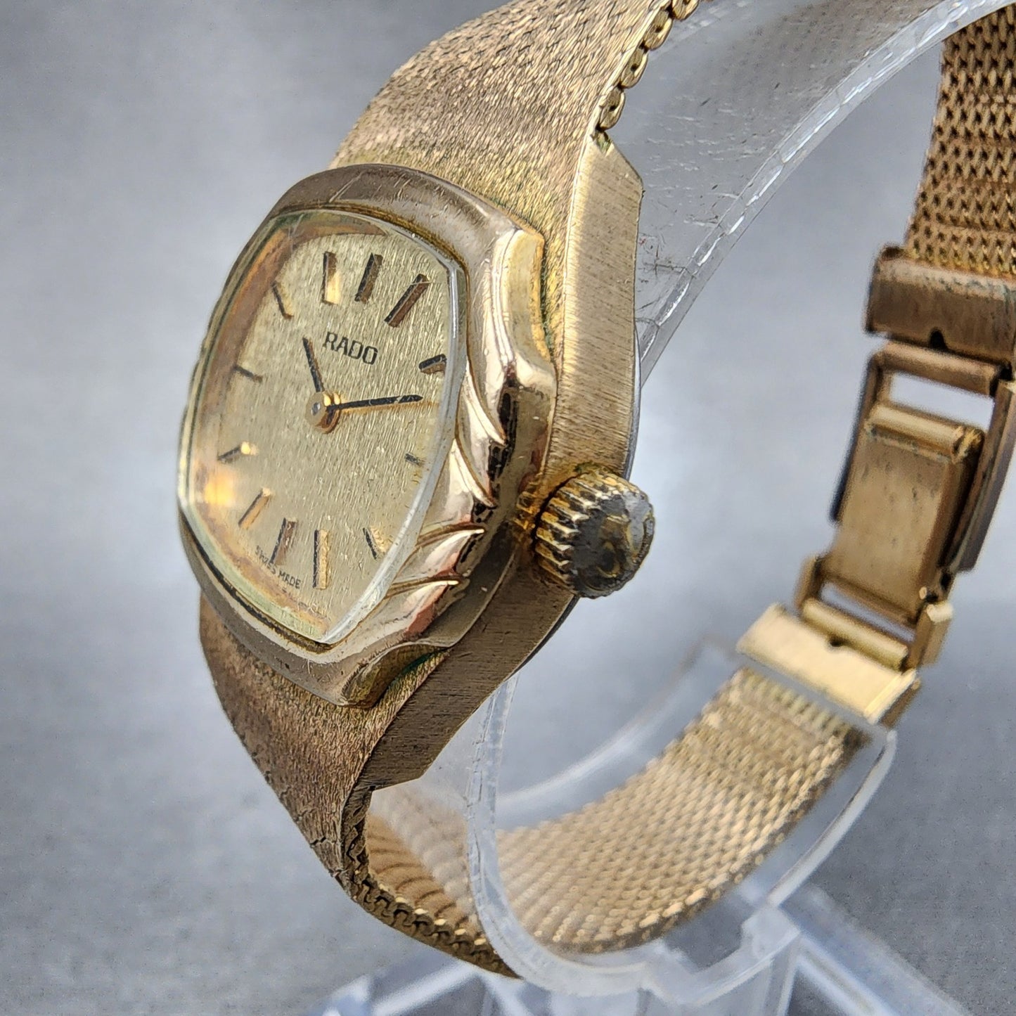 Rado Watch Women 25mm Gold Dial Gold Tone Rectangle Manual Wind Cal 612 PARTS3
