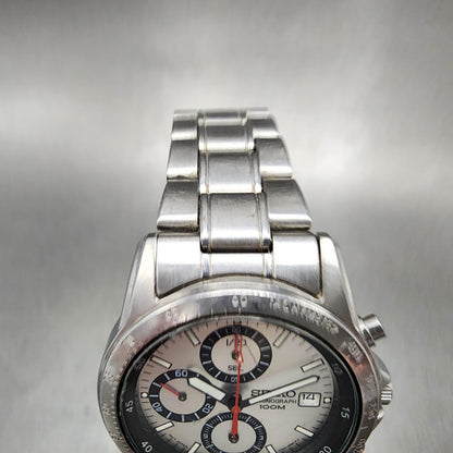 Seiko Chronograph Watch Men 40mm Silver Dial silver Tone Date 7t920dw0 Newbatt4