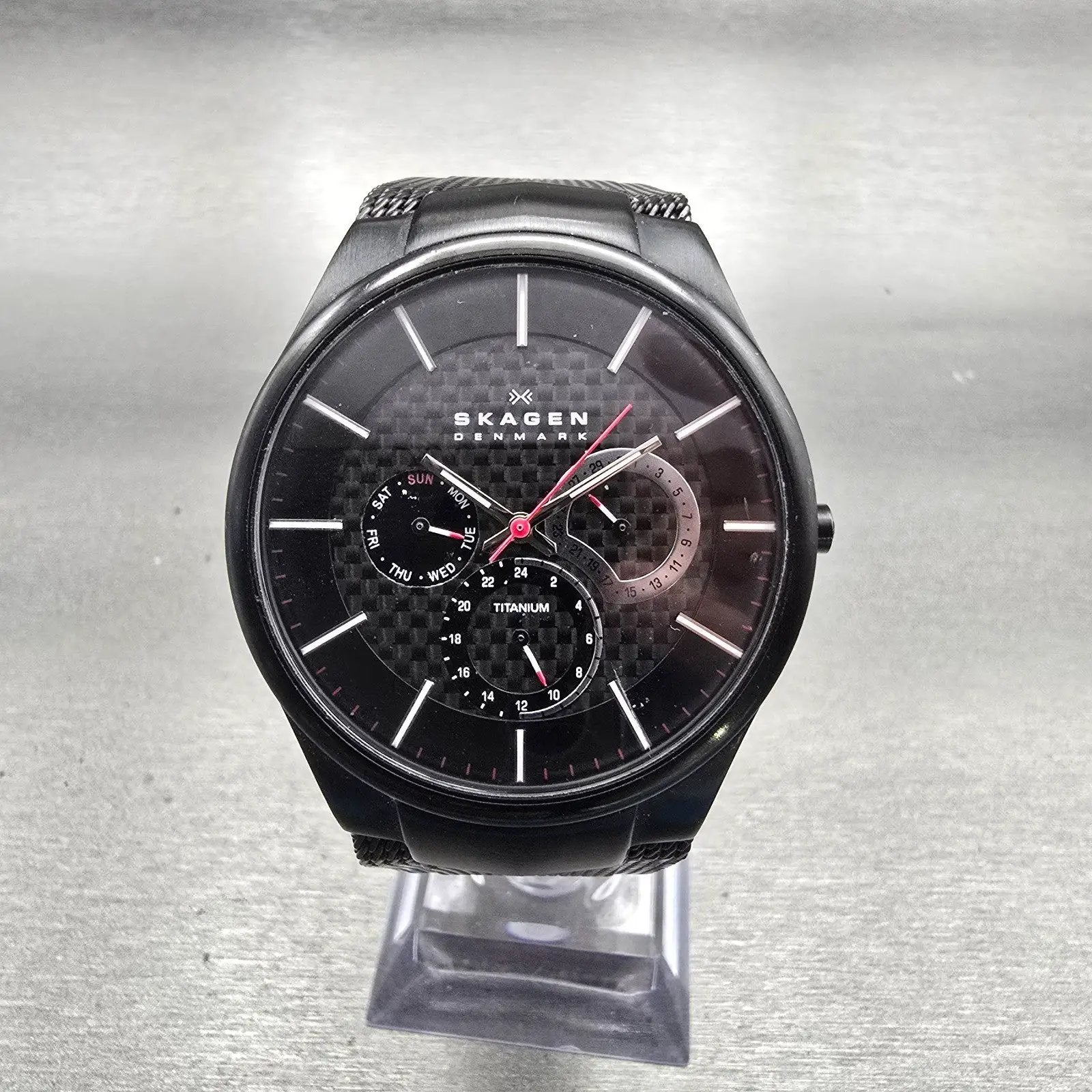 Skagen Titanium Watch Men 40mm Black Dial Black Tone Daydate 809XLTBB New Batt0