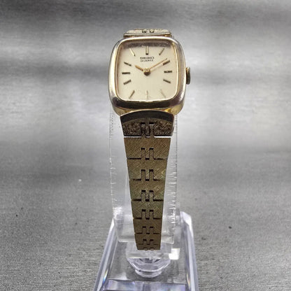 Seiko Watch Women 16mm Gold Dial Gold Tone Rectangle 1400-7619 New Battery VTG5