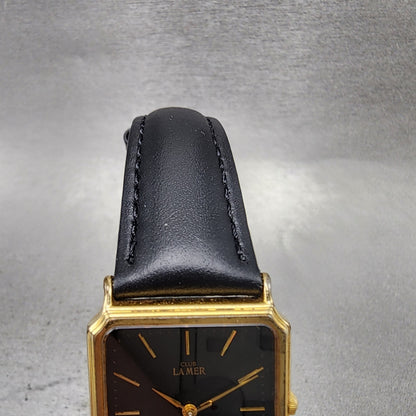 Citizen Club Lamer Tank Watch Men 25mm Black Dial Gold Tone Rectangle New Batt4
