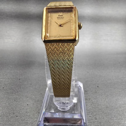 Seiko Watch Women 17mm Gold Dial Gold Tone Rectangle 5420-5390 New Battery VTG5