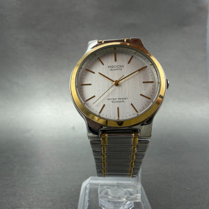 Ricoh Watch Men 32mm Silver Dial Two Tone Round Bracelet New battery VTG5