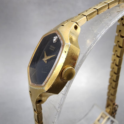 Seiko Watch Women 18mm Black Dial Gold Tone Hexagon 14005319 New Battery2