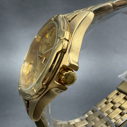 Seiko Watch Men 38mm Champagne Dial Gold Tone Daydate V743-8B39 New Battery2