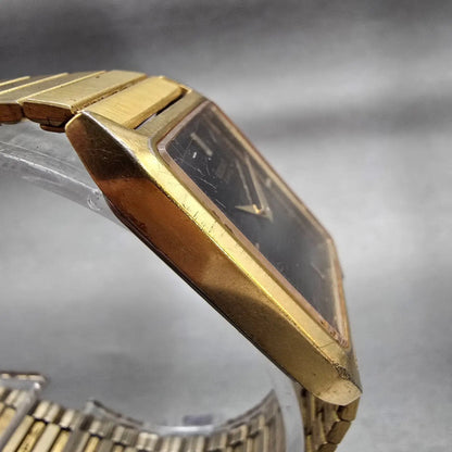Seiko Watch Men 25mm Brown Dial Gold Tone Rectangle 5Y00-5000 New Battery VTG3