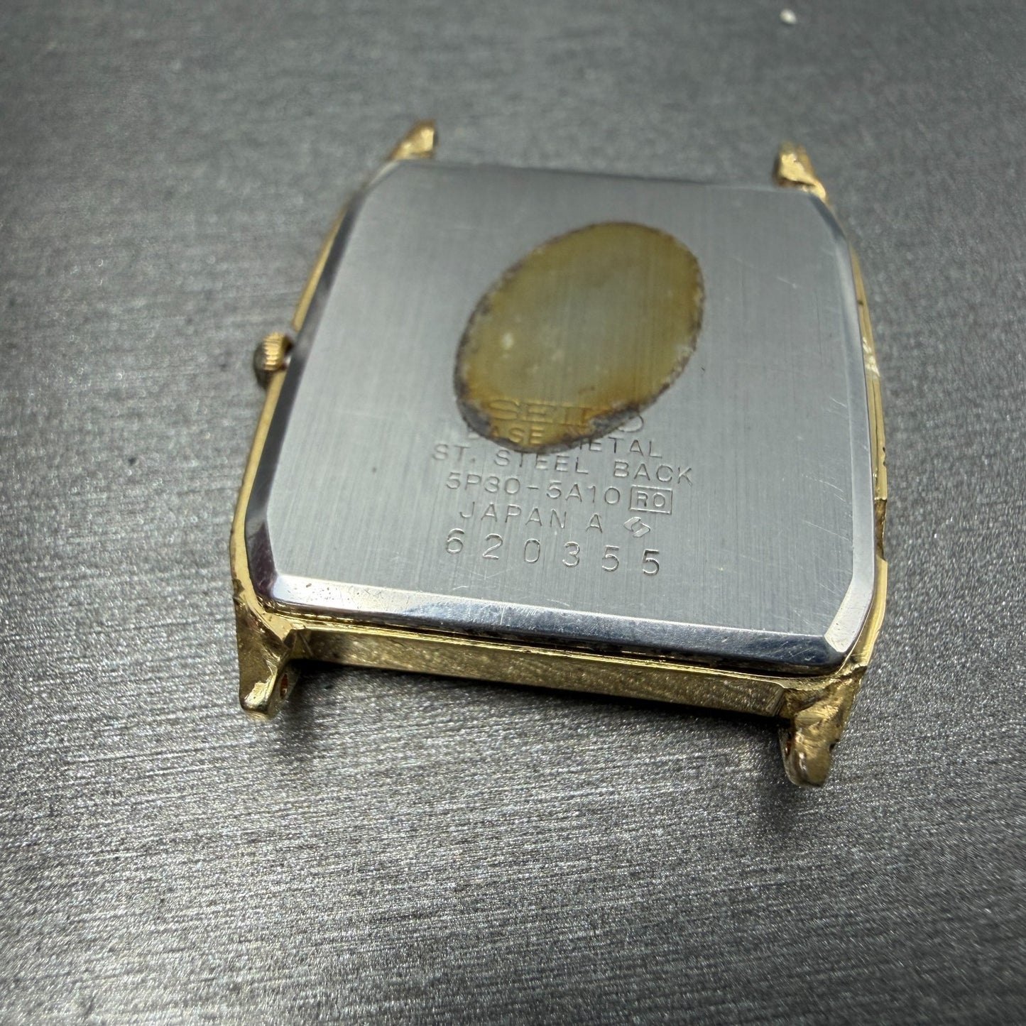 Seiko Watch Men 27mm Champagne Dial Gold Tone Rectangle 5P30-5A10 New Battery7