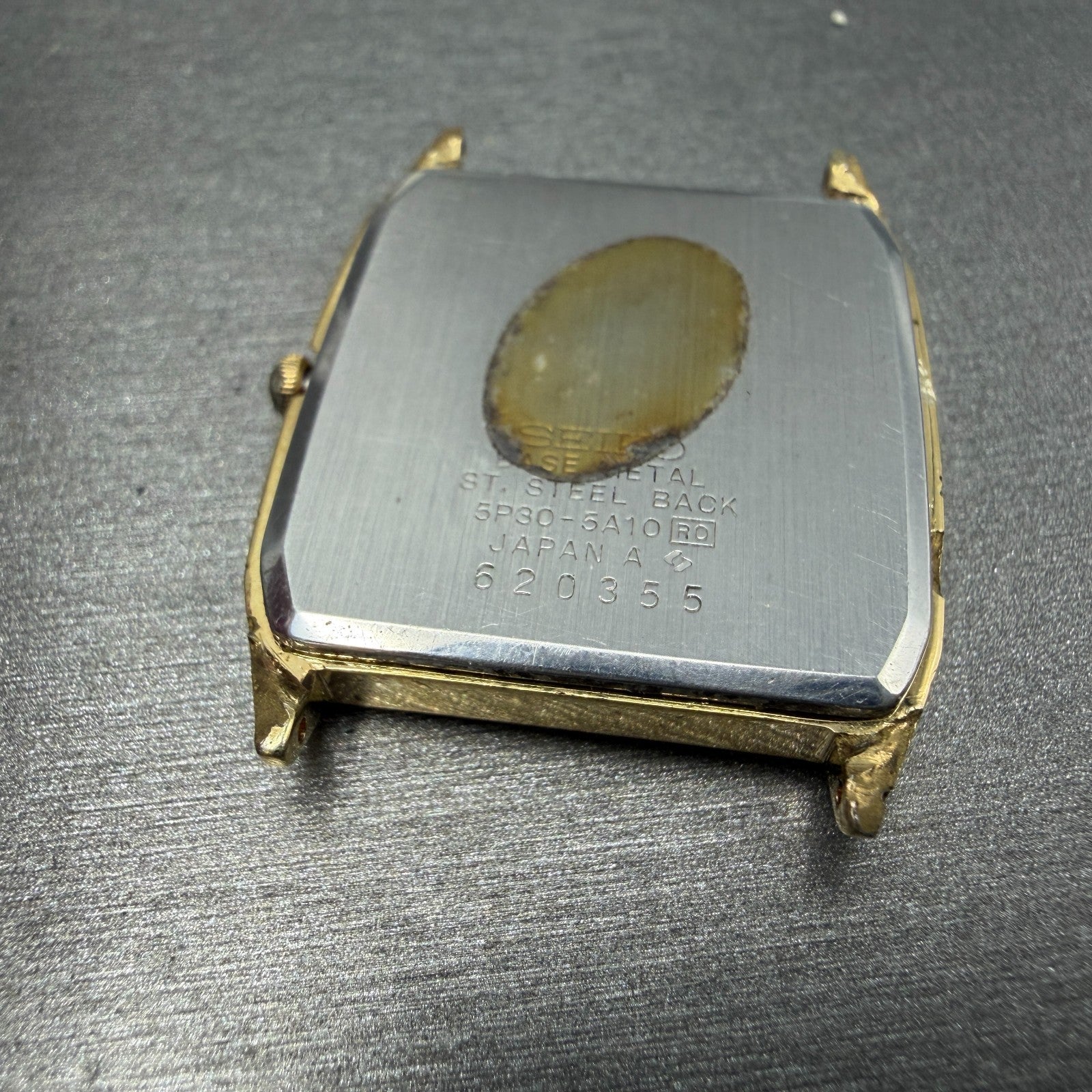 Seiko Watch Men 27mm Champagne Dial Gold Tone Rectangle 5P30-5A10 New Battery7