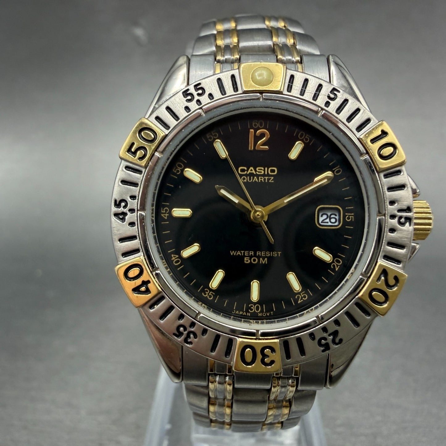 Casio Dive Watch Women 29mm Black Dial Two Tone Date Round LTP-3025 New Battery0