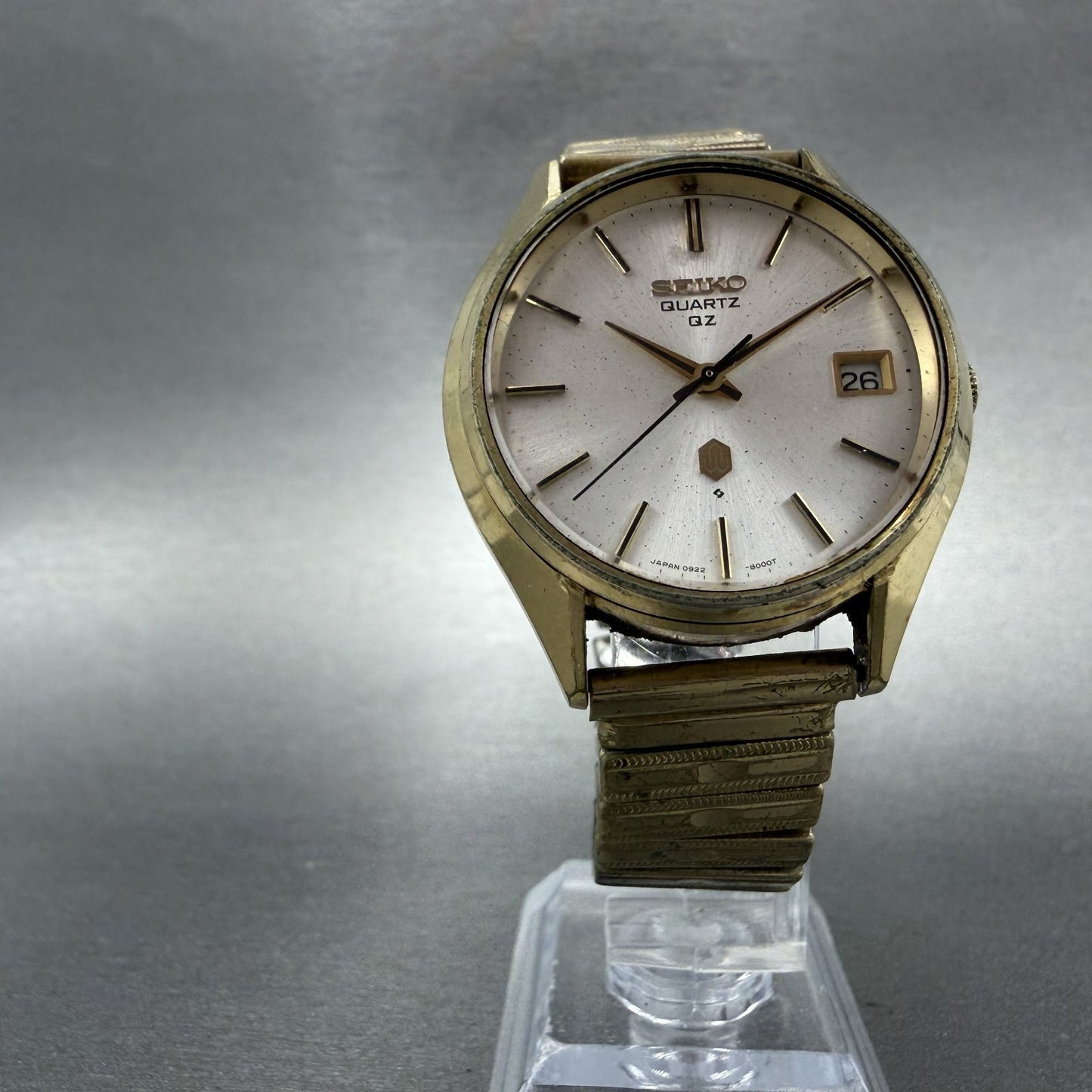 Seiko QZ Watch Men 36mm Silver Dial Gold Tone Date Round 0922-8000 PARTS6