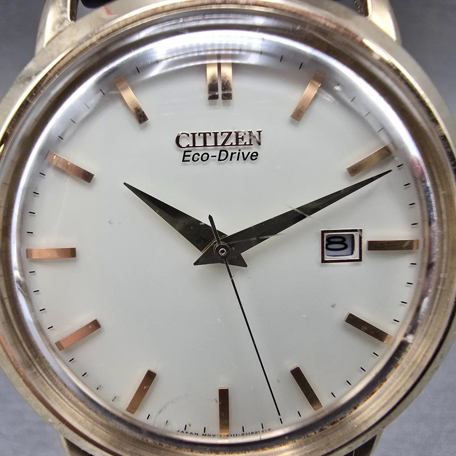 Citizen Eco-Drive Watch Men 40mm White Dial Rose Gold Tone Date E111-S079748 Run1
