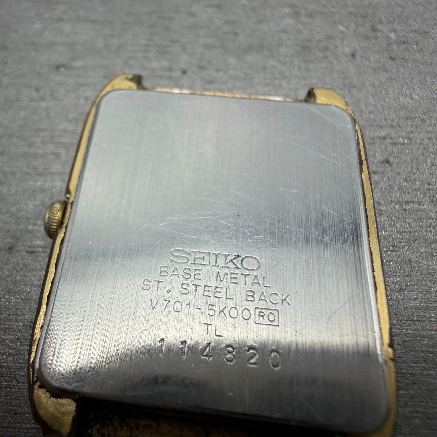 Seiko SX Tank Watch Men 25mm Black Dial Gold Tone Rectangle V701-5K00 PARTS7